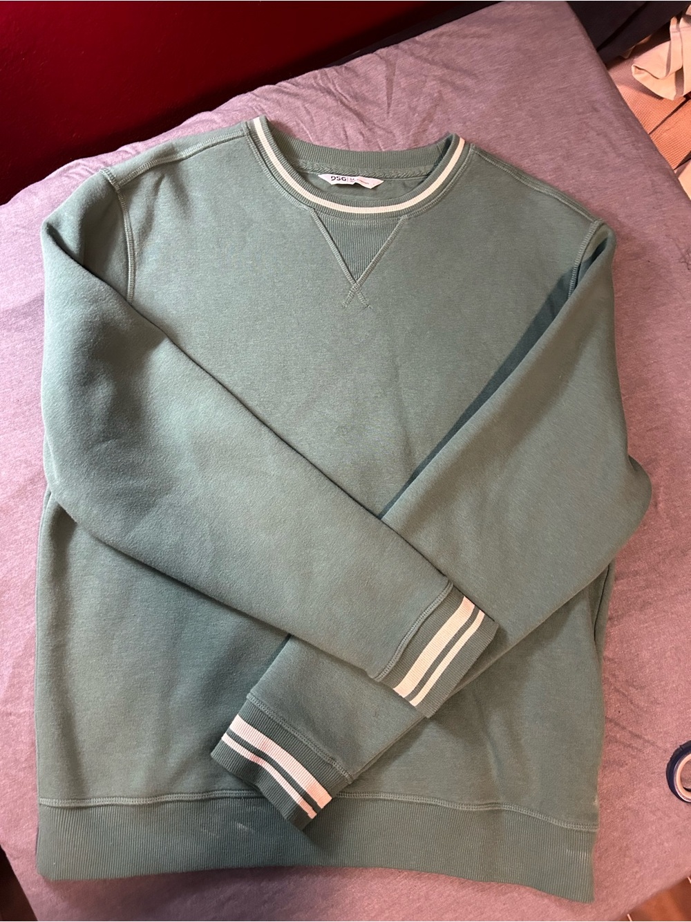 DSG Men's Sage Green Crewneck Sweatshirt with Stripe Trim